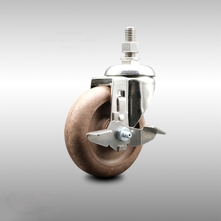 Service Caster 4 Inch 316SS High Temp Glass Filled Nylon 10mm Threaded Stem Caster Brake SCC-SS316TS20S414-GFNSHT-TLB-M1015